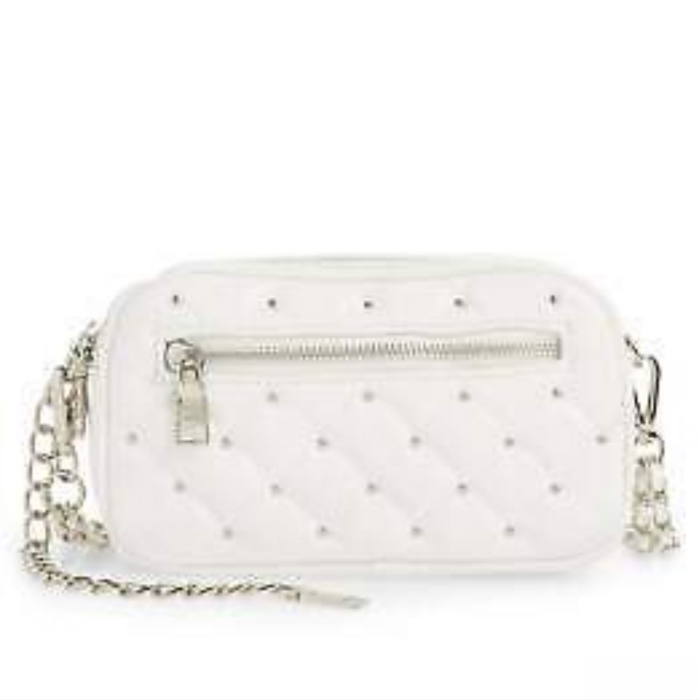 Steve Madden BMood Quilted Studded Convertible Belt Bag White and silver